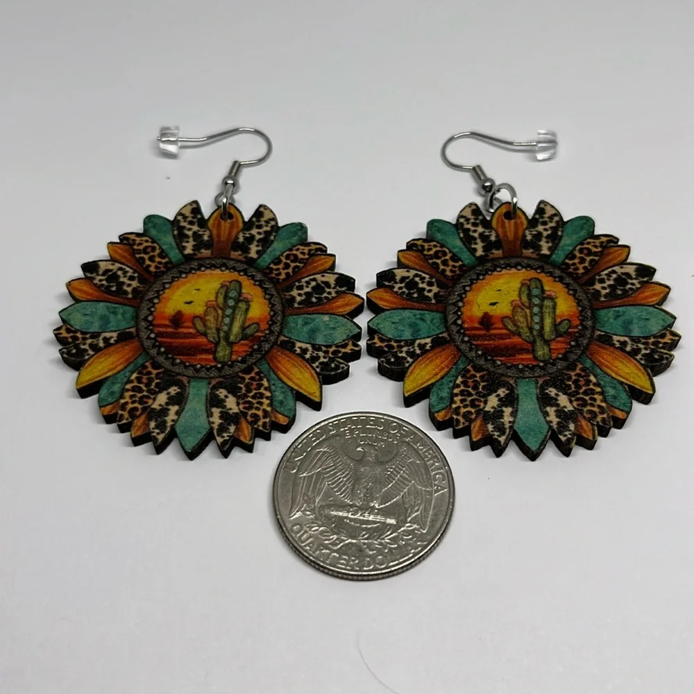 Earrings dangle‎ cute statement mom daughter gift grandma western sunflower boho
